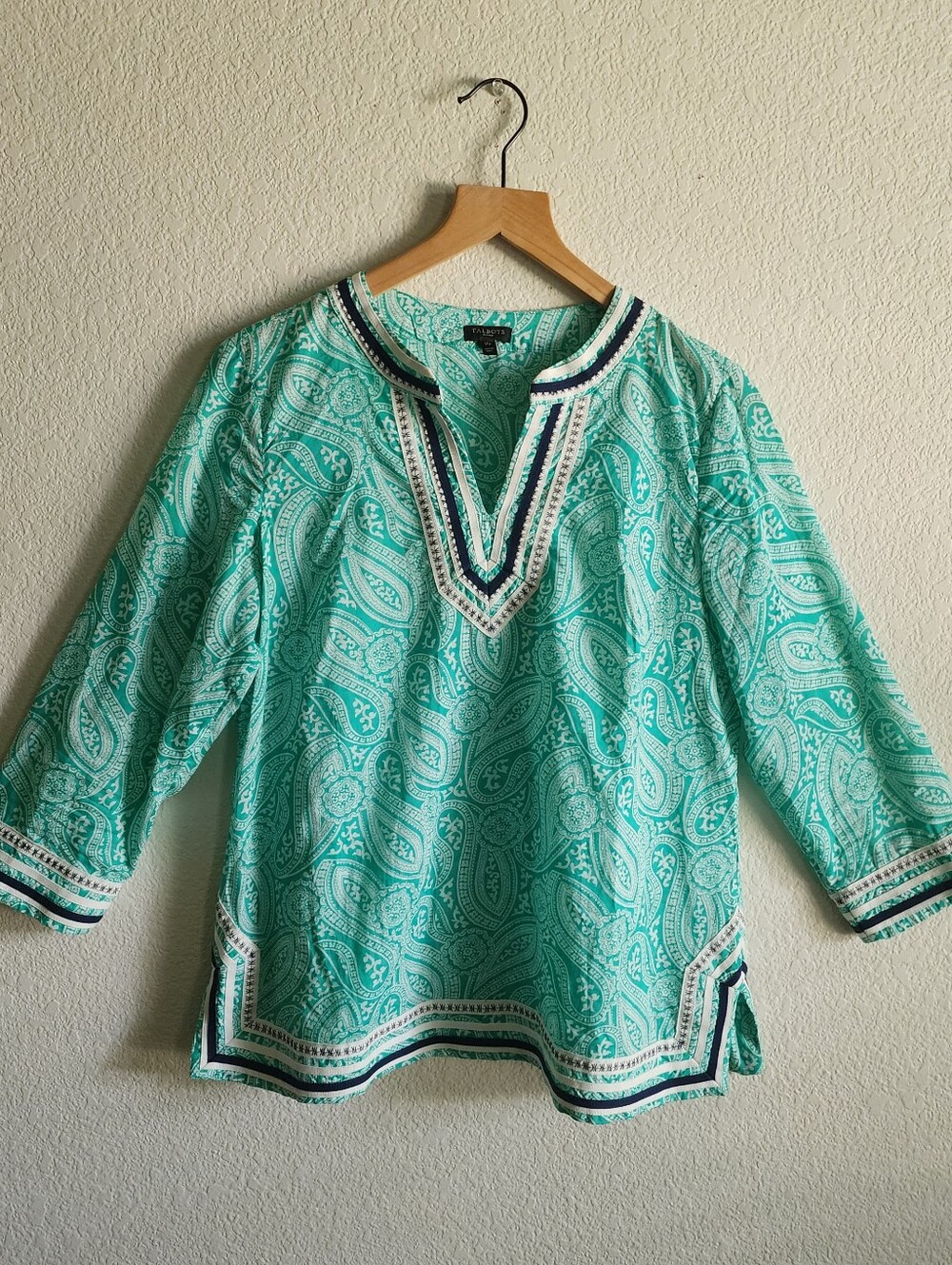 Talbots Medium Petite Paisley Turquoise Tunic Top